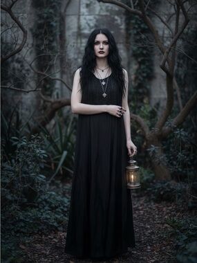 Holy Clothing Black Embroidered Witchy Renaissance Boho Dress